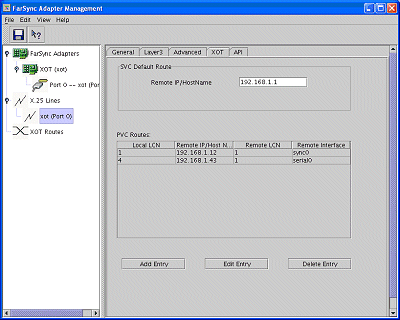 FarSync XOT configuration screen