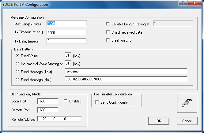 FSWDemo sample configuration screen